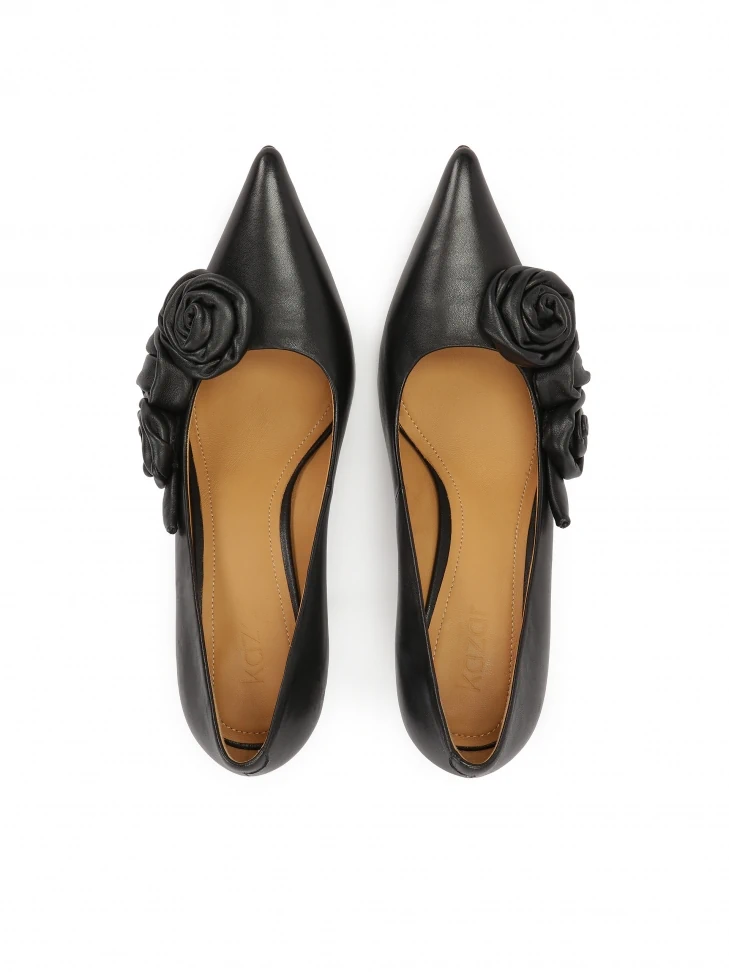 Kazar Black Leather Stilettos With Roses