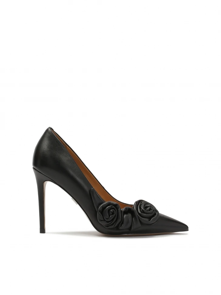 kazar Black leather stilettos with roses
