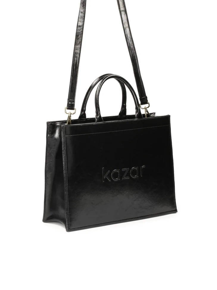 Kazar Black Leather Tote Bag