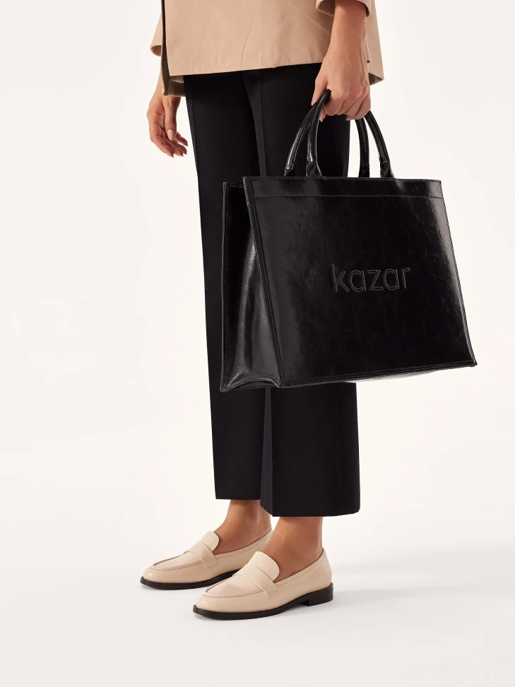 Kazar Black Leather Tote Bag