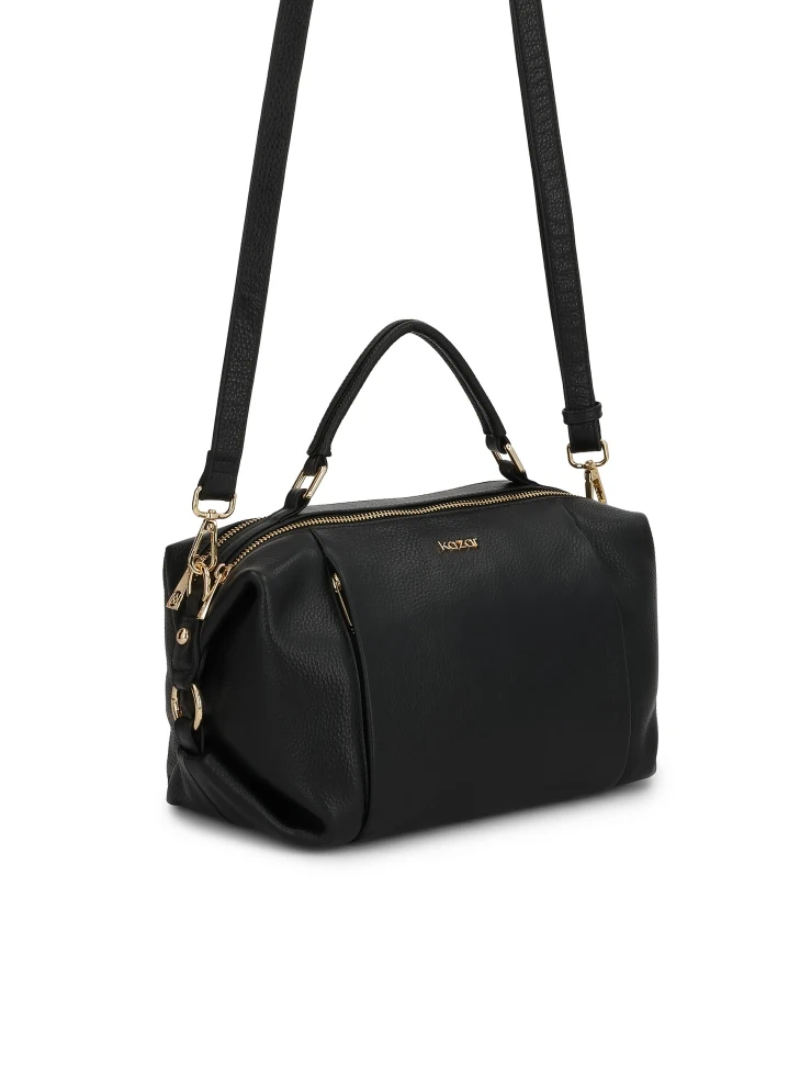 Kazar Black Leather Trunk Handbag And Gold Details