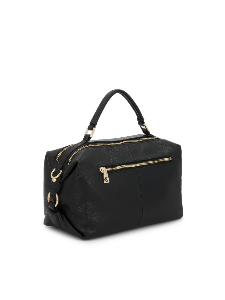 Kazar Black Leather Trunk Handbag And Gold Details