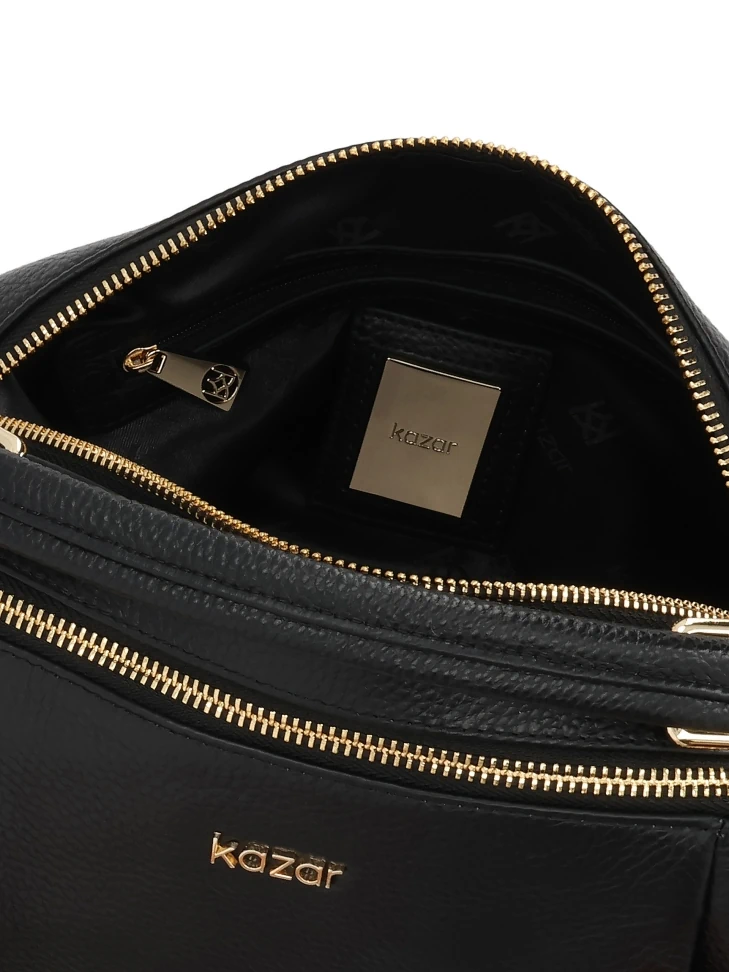 Kazar Black Leather Trunk Handbag And Gold Details