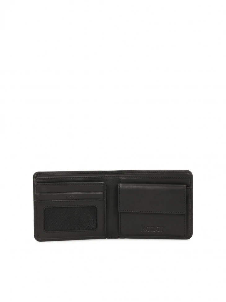 Kazar Black Leather Wallet With Coin Slot