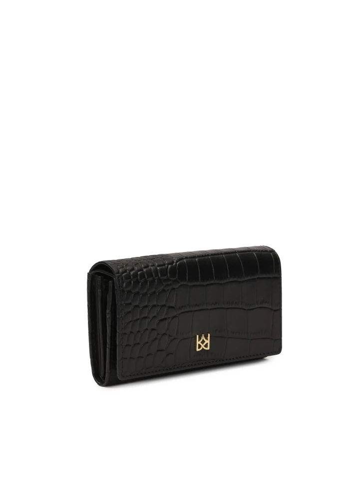 Kazar Black Leather Wallet With Croco Motif