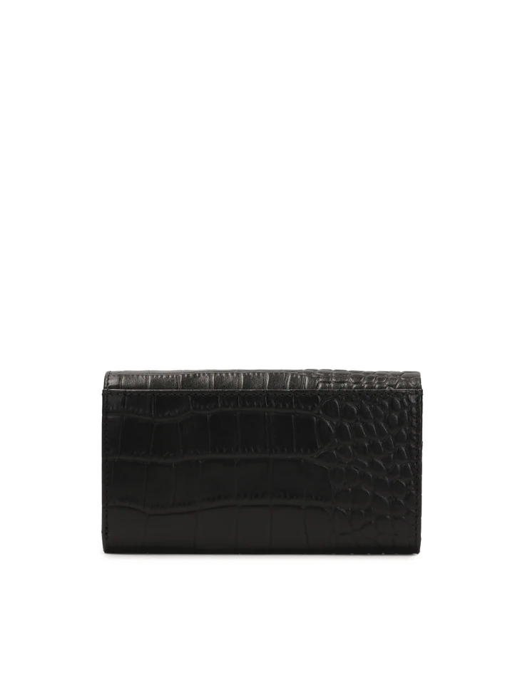 Kazar Black Leather Wallet With Croco Motif