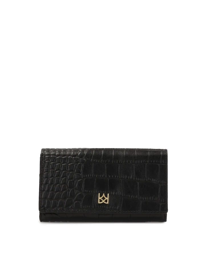kazar Black leather wallet with croco motif
