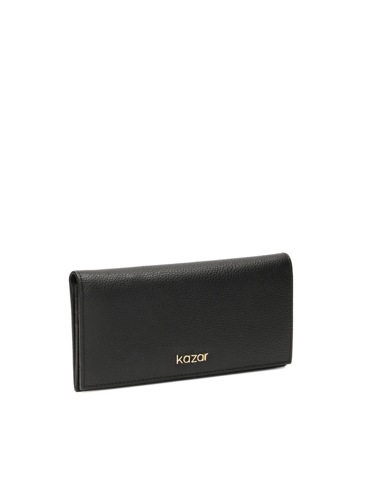 Kazar Black Leather Wallet With Flap