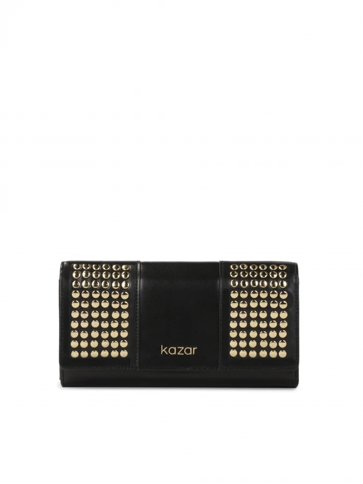kazar Black leather wallet with gold rhinestones