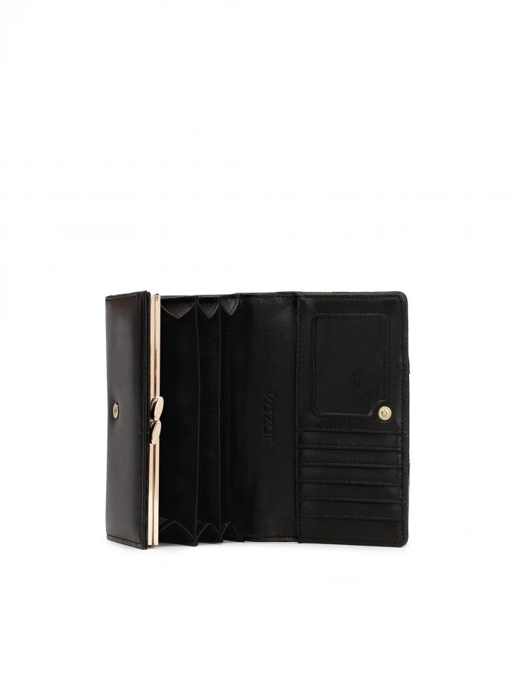 Kazar Black Leather Wallet With Gold Rivets