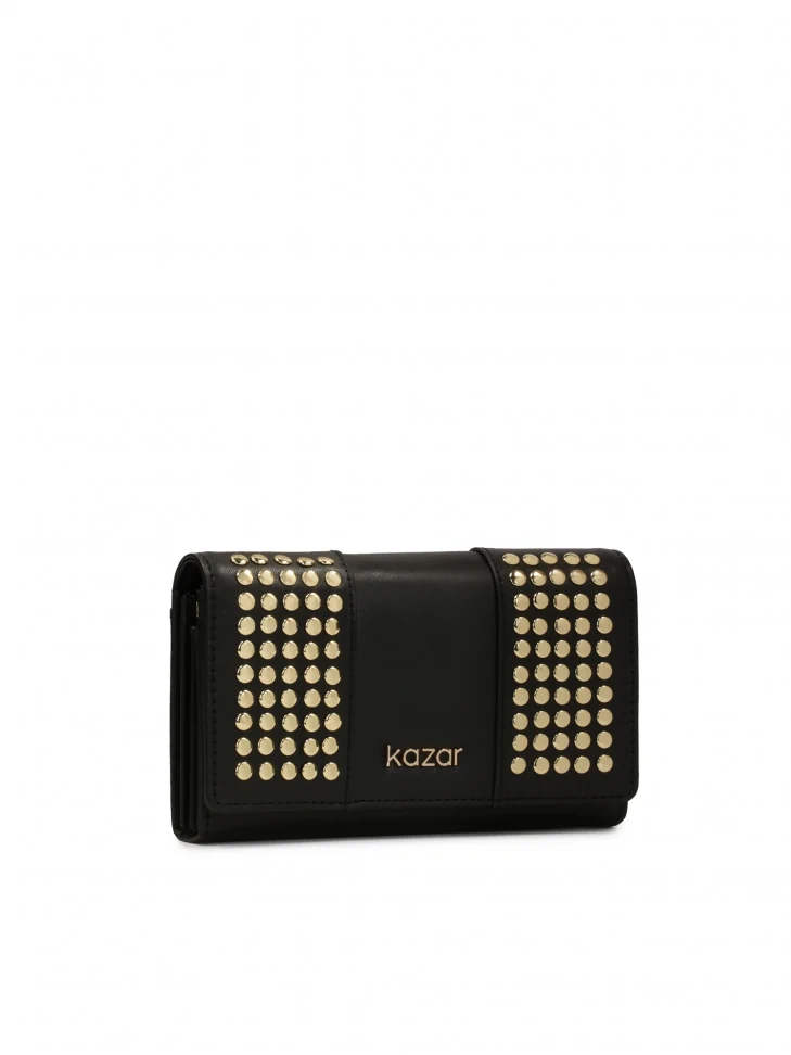 Kazar Black Leather Wallet With Gold Rivets