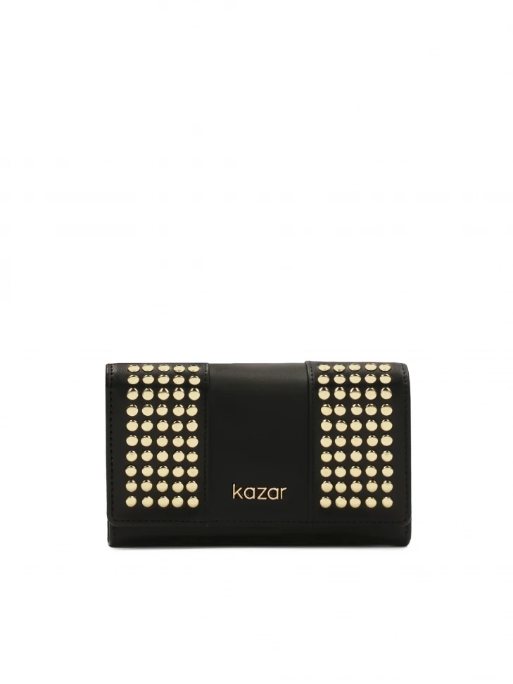 kazar Black leather wallet with gold rivets