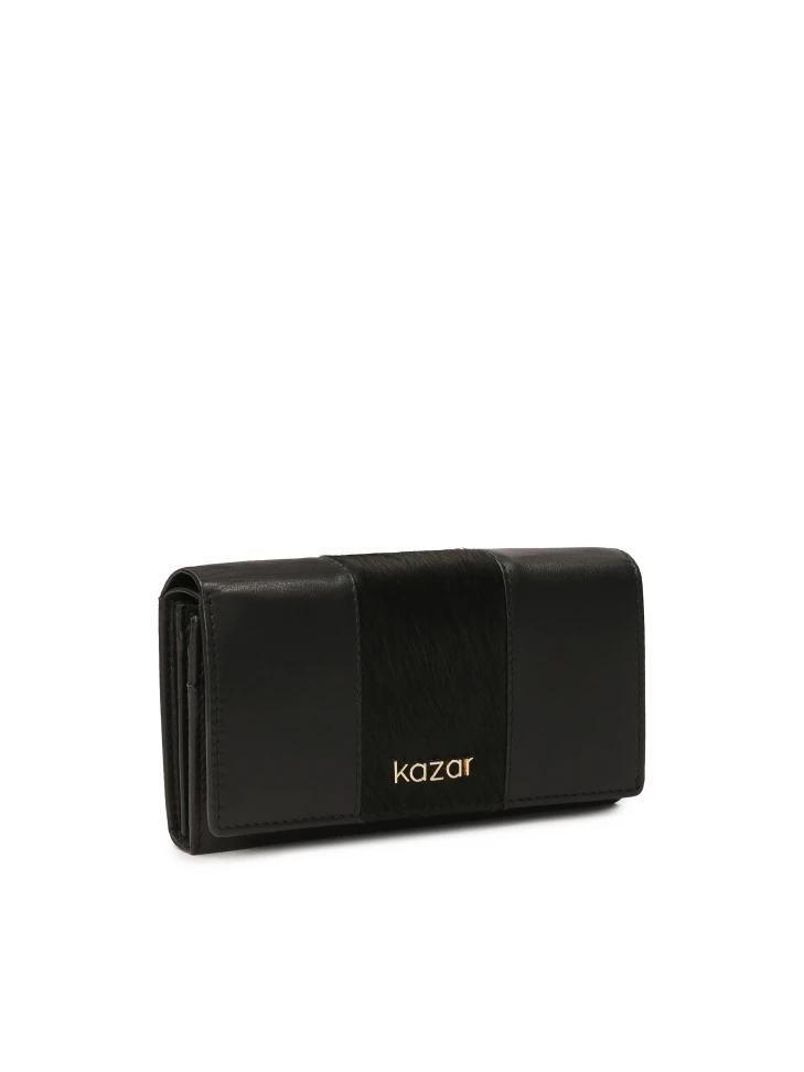 Kazar Black Leather Wallet With Natural Bristles
