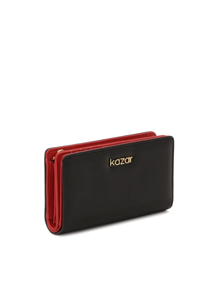 Kazar Black Leather Wallet With Red Interior
