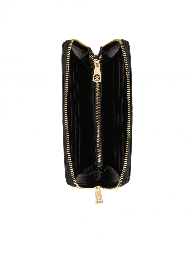 Kazar Black Leather Wallet With Zipper