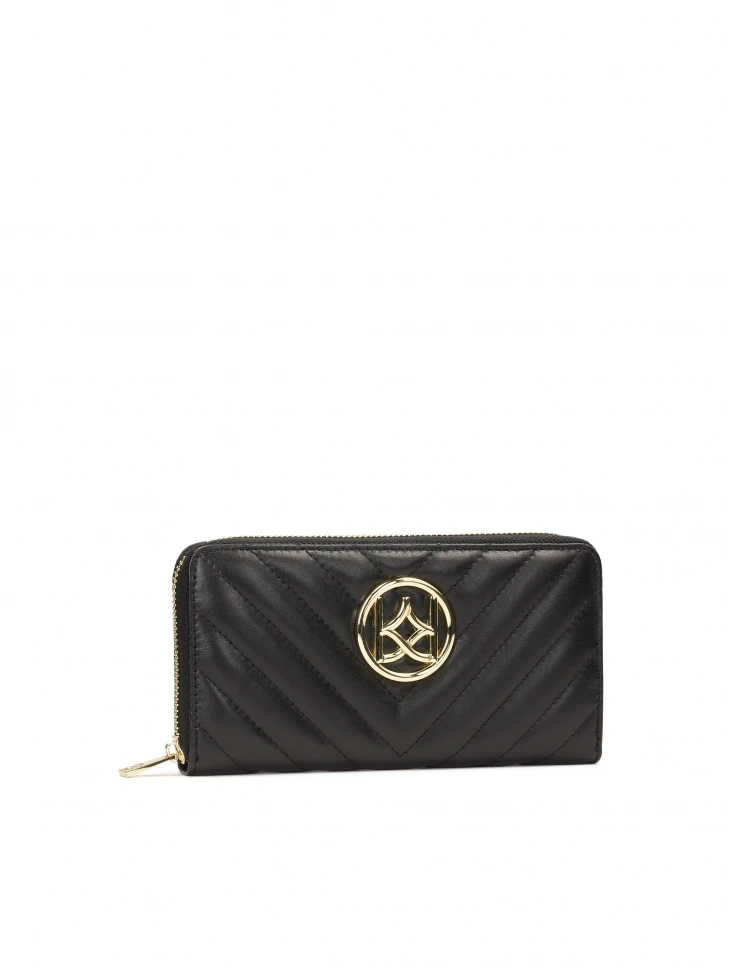 Kazar Black Leather Wallet With Zipper