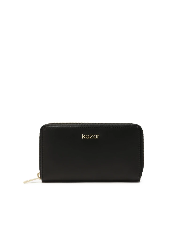 kazar Black leather wallet with zipper