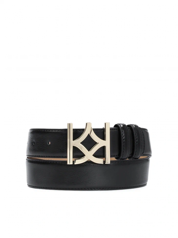 kazar Black leather women's belt with large buckle