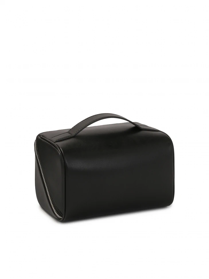 Kazar Black Leather Zipper Cosmetic Bag