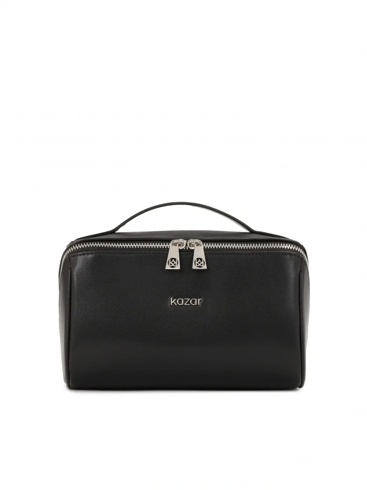 kazar Black leather zipper cosmetic bag