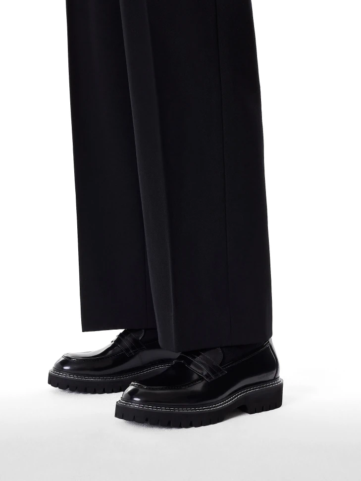 Kazar Black Loafers Stitched With White Thread