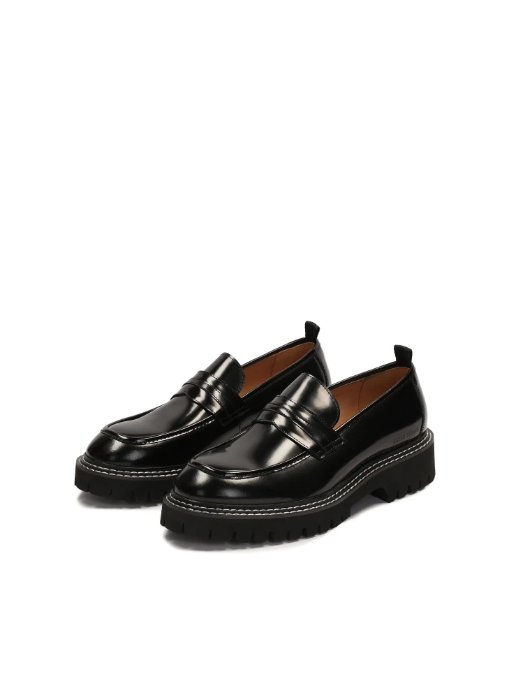 Kazar Black Loafers Stitched With White Thread