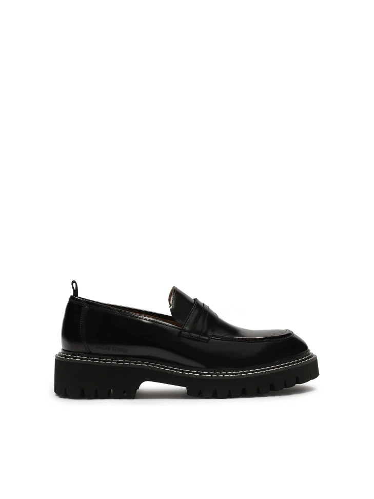 kazar Black loafers stitched with white thread