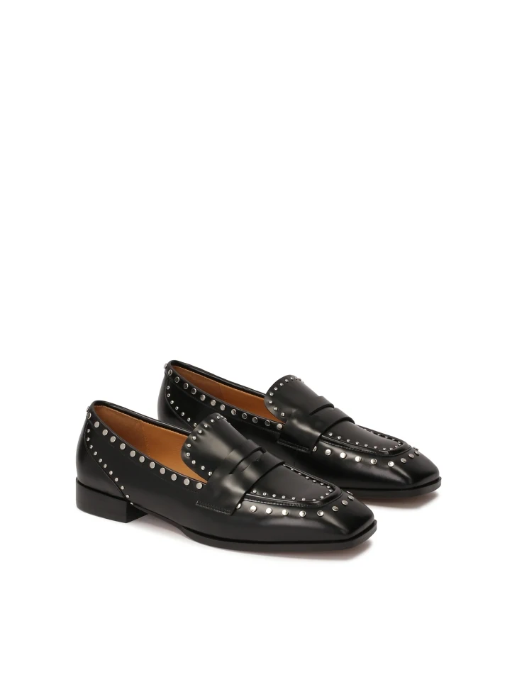 Kazar Black Loafers With Silver Metal Rivets