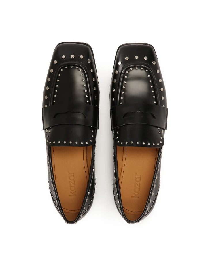 Kazar Black Loafers With Silver Metal Rivets