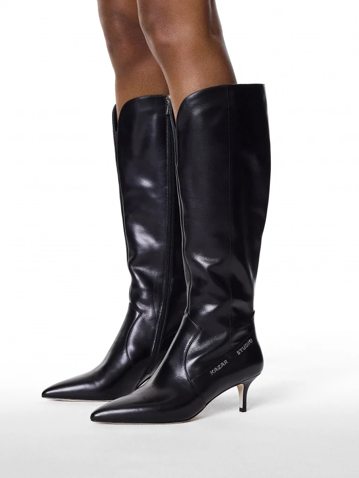 Kazar Black Low Stiletto Boots With Cut-out Upper
