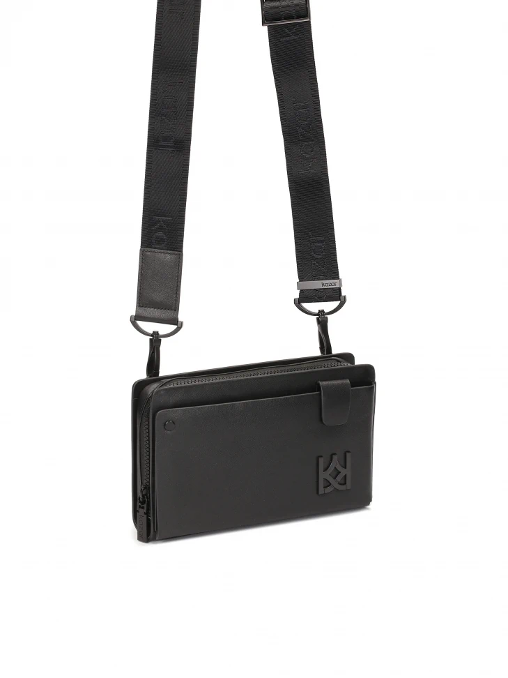 Kazar Black Men's Leather Pouch With Belt