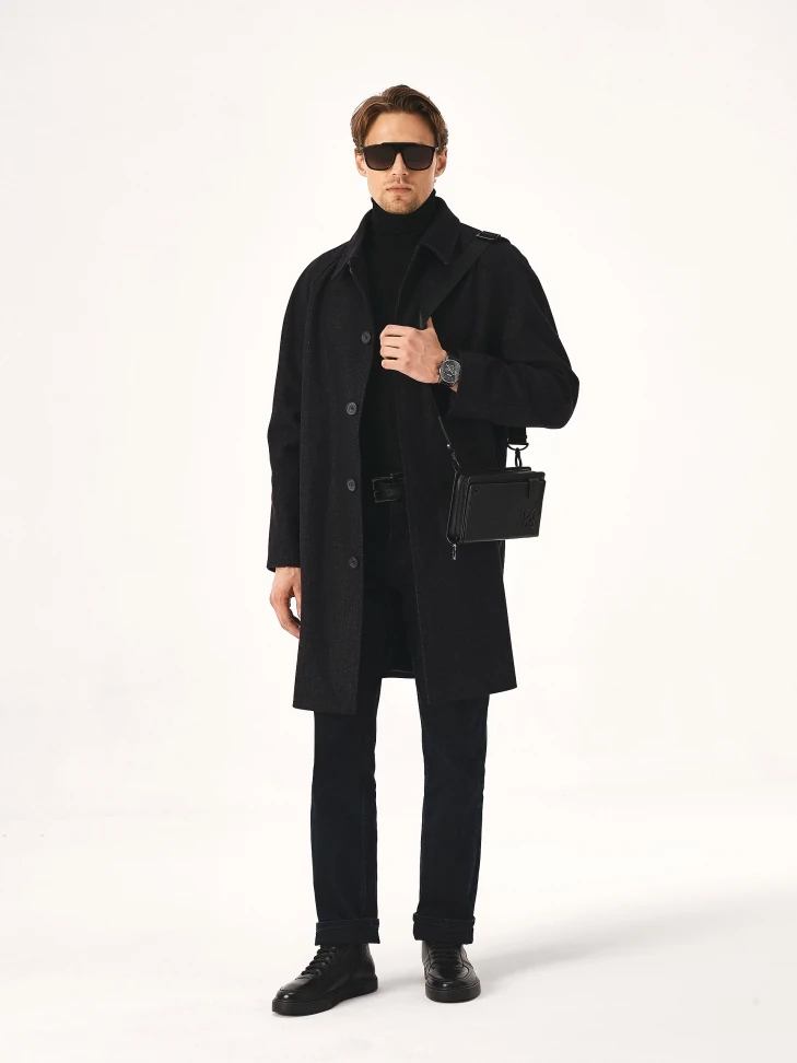 Kazar Black Men's Leather Pouch With Belt