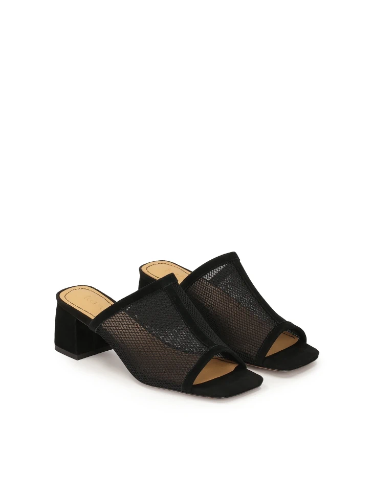 Kazar Black Mesh Mules On A Low Post