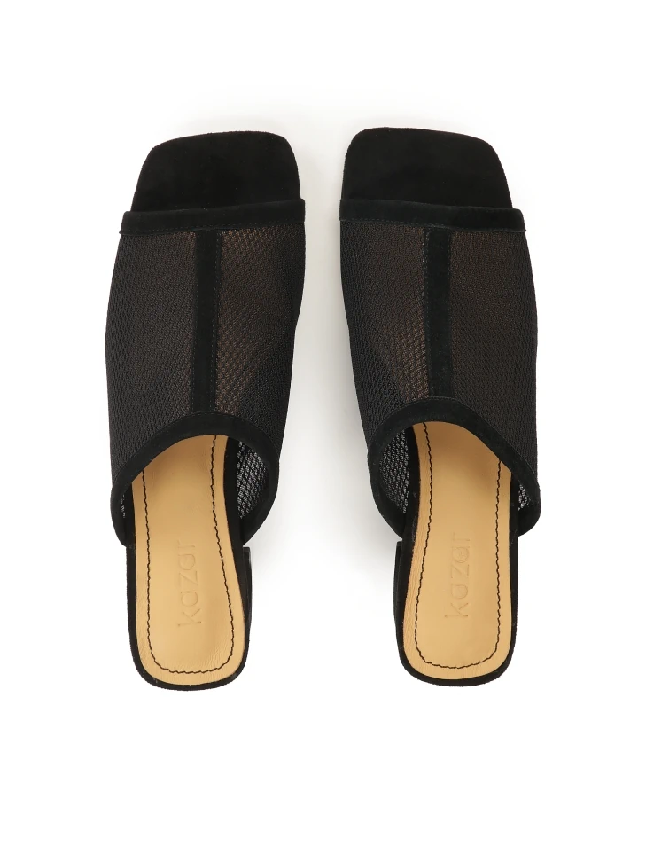 Kazar Black Mesh Mules On A Low Post