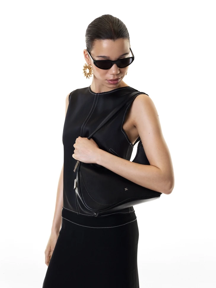 Kazar Black Monogrammed Baguette Handbag