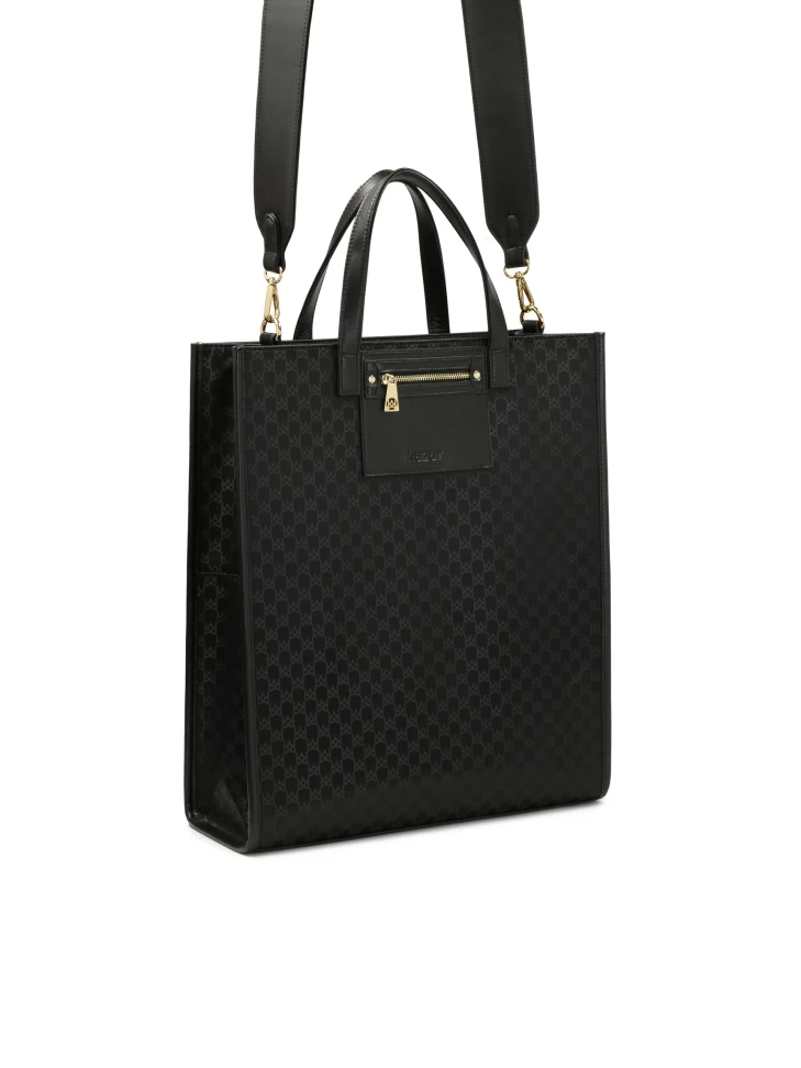 Kazar Black Monogrammed Fabric Handbag By KAZAR