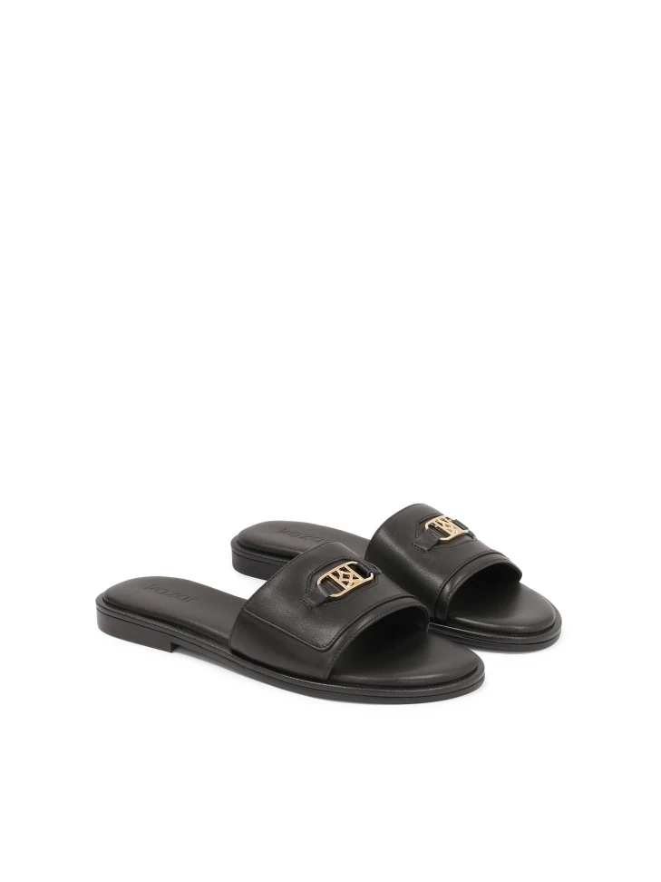 Kazar Black Monogrammed Slides On A Flat Sole