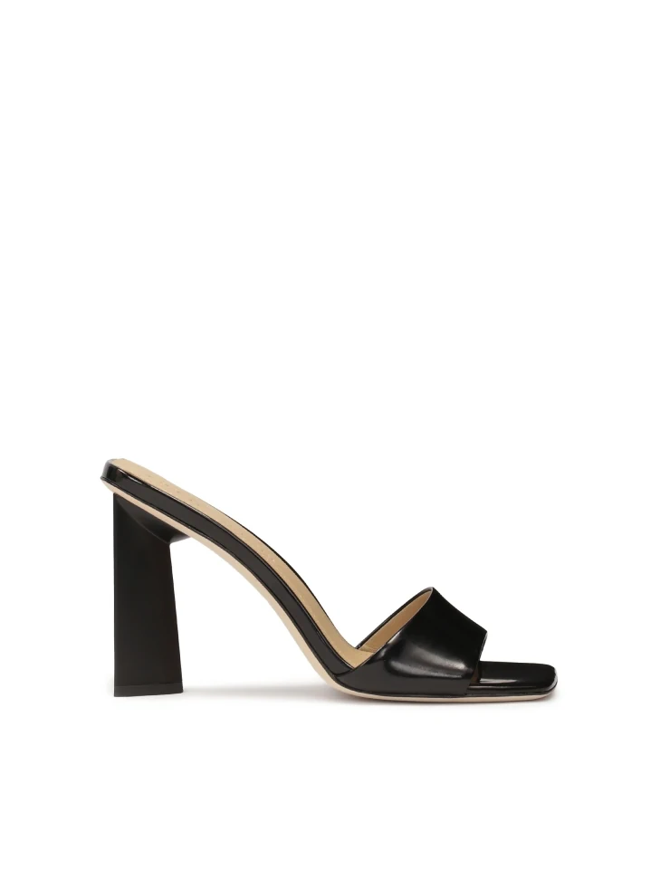 kazar Black mules in glossy leather on a high post