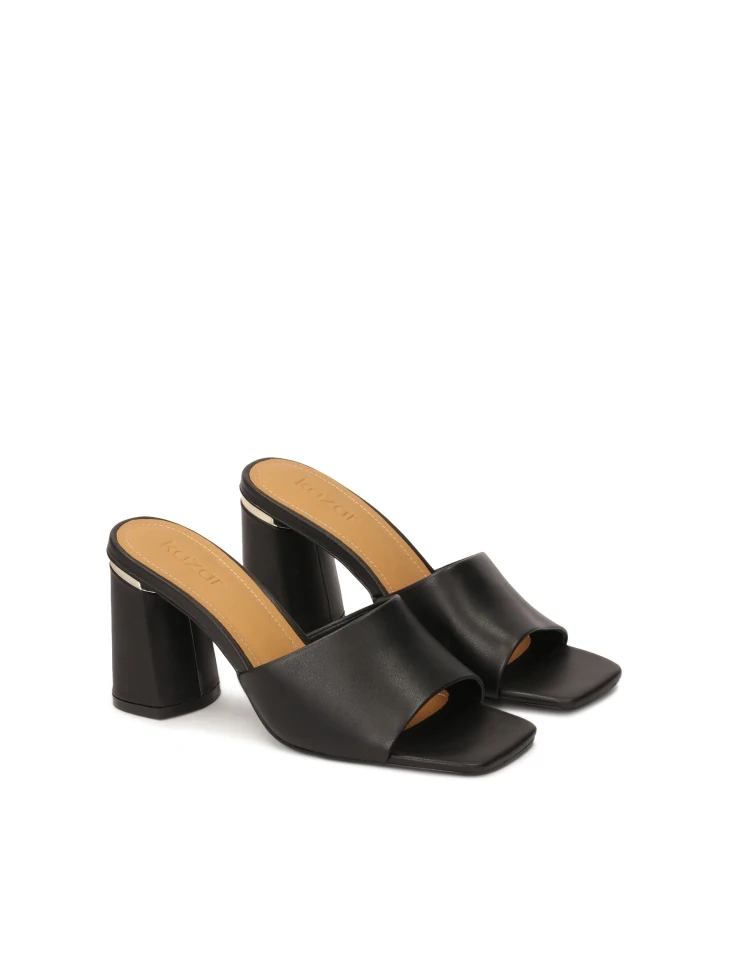 Kazar Black Mules On A Post With A Square Front
