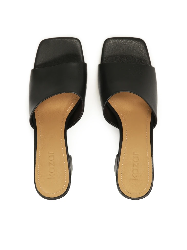 Kazar Black Mules On A Post With A Square Front