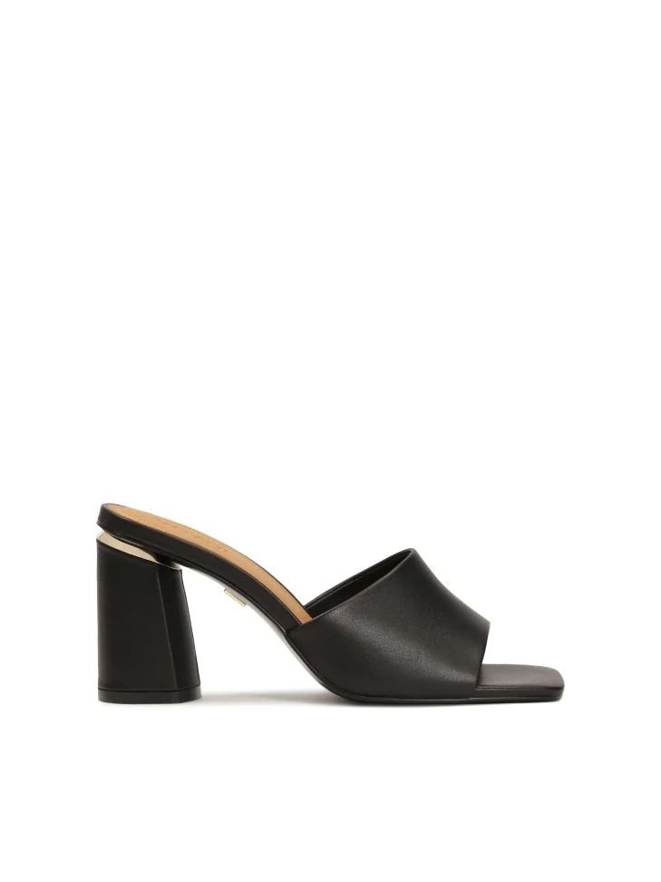 kazar Black mules on a post with a square front