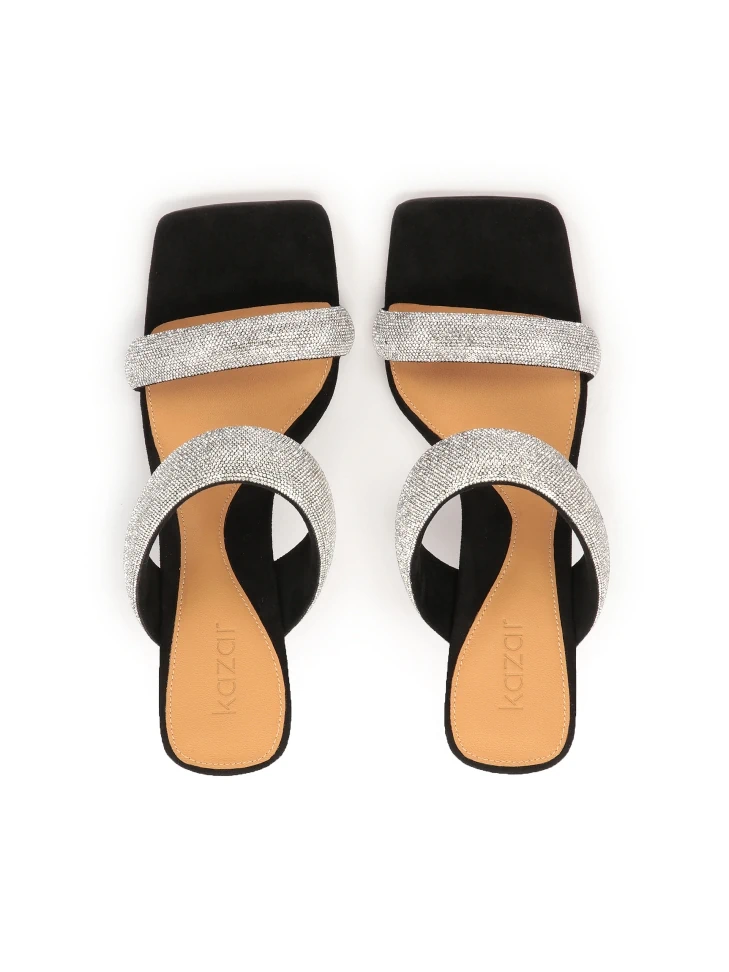 Kazar Black Mules On Heels With Sparkly Straps