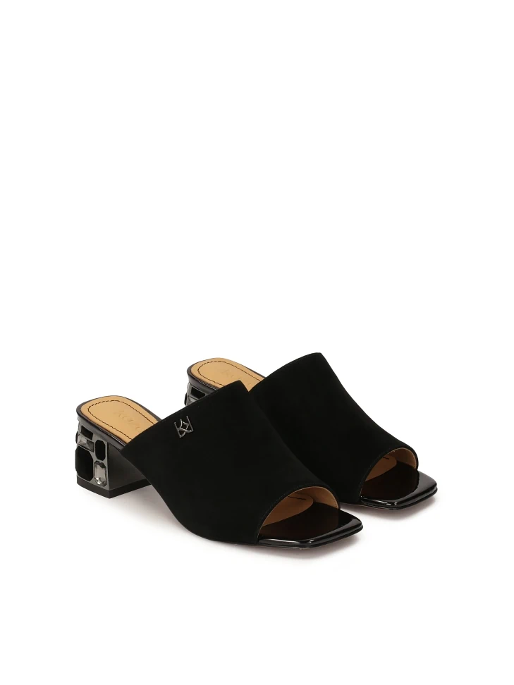 Kazar Black Mules With Rhinestones On The Heel