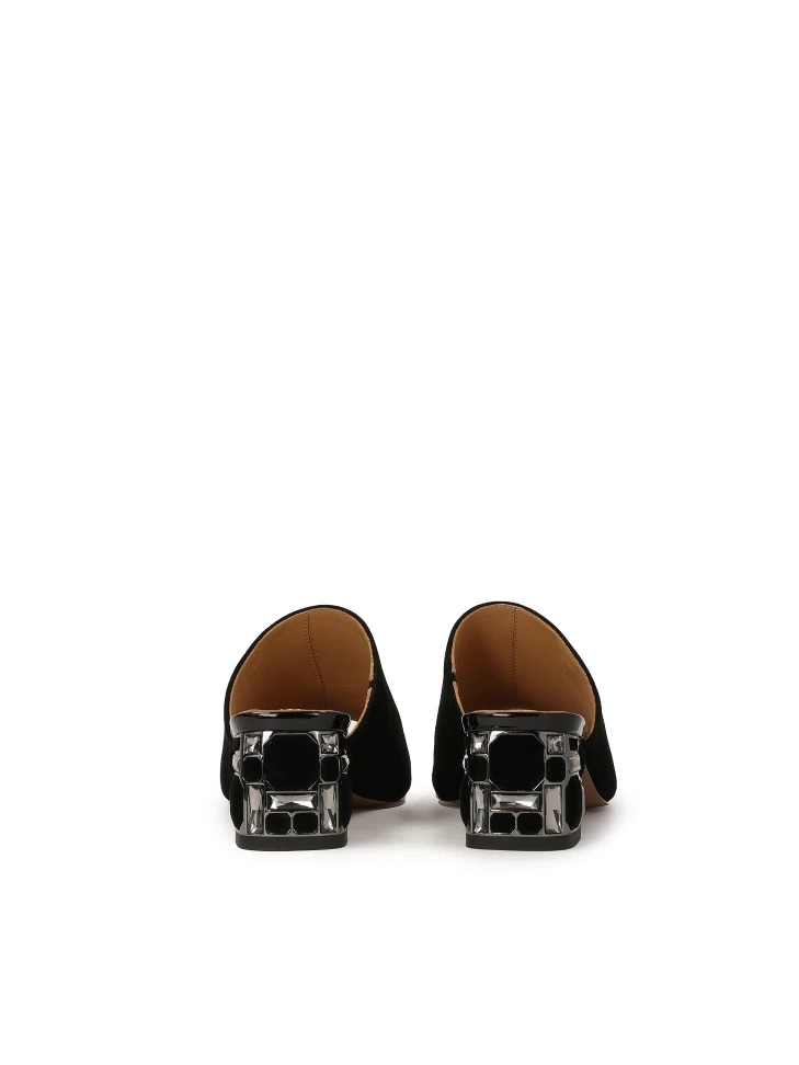 Kazar Black Mules With Rhinestones On The Heel