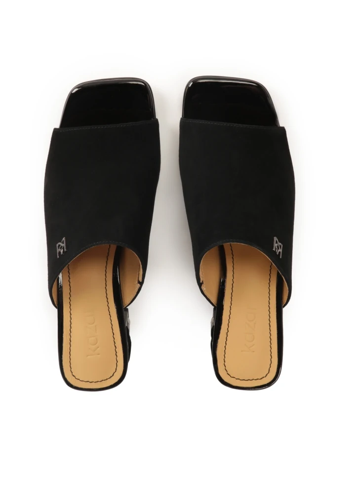 Kazar Black Mules With Rhinestones On The Heel