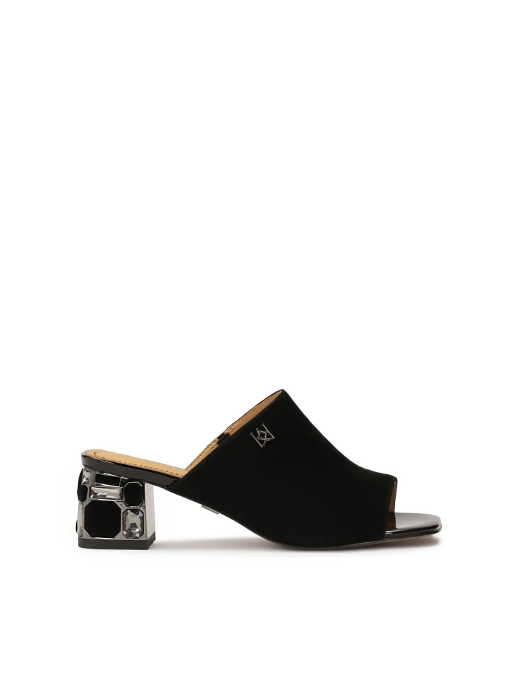 kazar Black mules with rhinestones on the heel