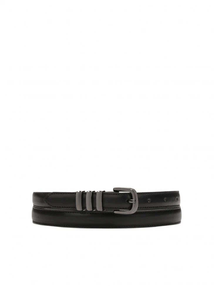 kazar Black narrow belt with gun metal buckle
