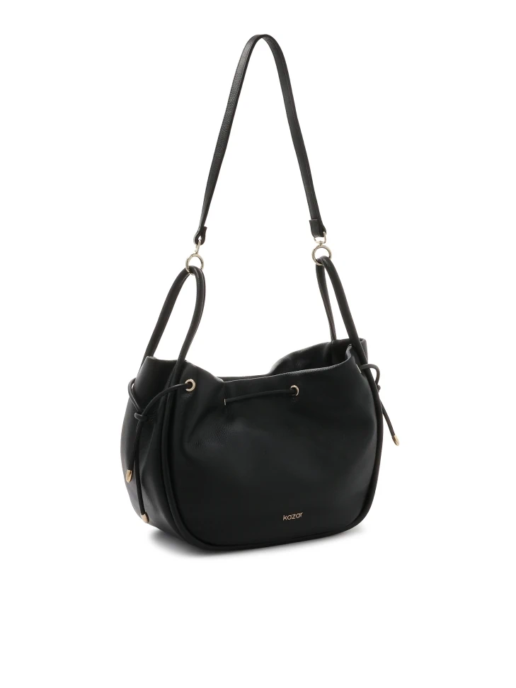 Kazar Black Natural Leather Bag With Strap
