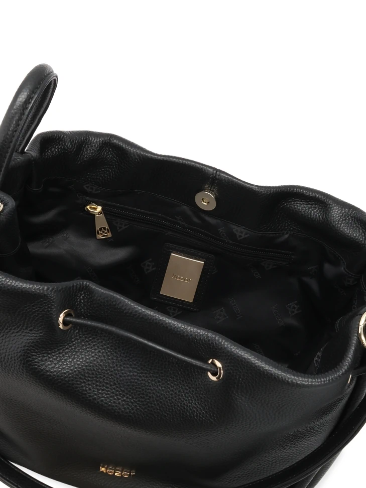 Kazar Black Natural Leather Bag With Strap