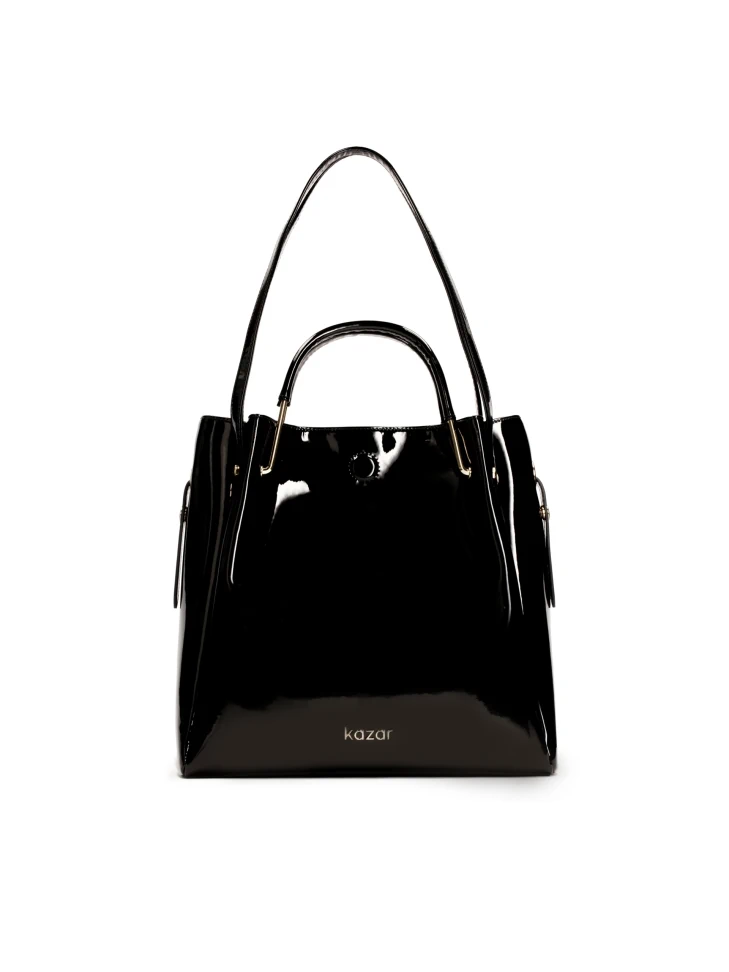 kazar Black patent bag with metal handles
